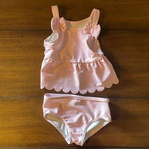 Pink and white striped 2 piece swimsuit